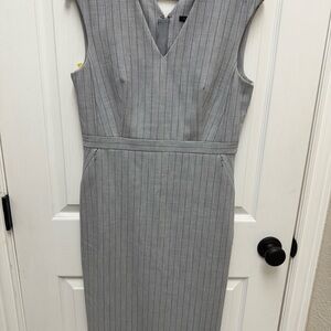 Ann Taylor Gray Sheath Midi Dress V-Neck Sleeveless